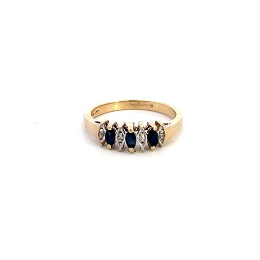 Tri-Marquise Cut Blue Spinel RIng - 10k Yellow Gold - Diamond Chips - Size 7