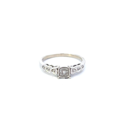 Tri-Heart with Diamond Chips Ring in White Gold - 10k - Size 8.5