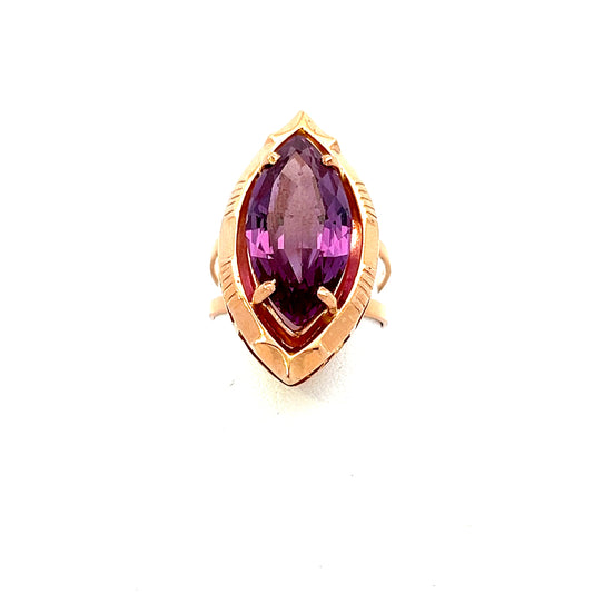 Purple Sapphire Marquise Cut Ring - 4.5CT - 18k - Yellow Gold - Size 6.5