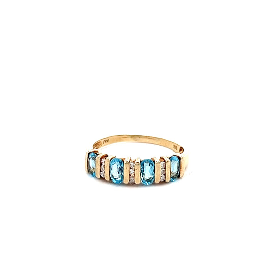 Light Blue Spinel & Diamond Ring - 10k - Size 8 - Mid-Century