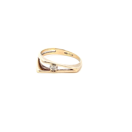 Diamond Chip Slant Ring - .01CTW - 10k - Yellow Gold - Size 6