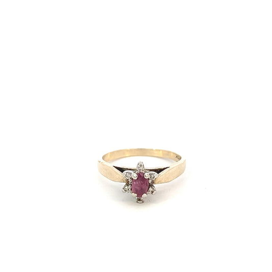 Oval Ruby Ring with Diamond Chips - 10k - Yellow Gold - Size 6