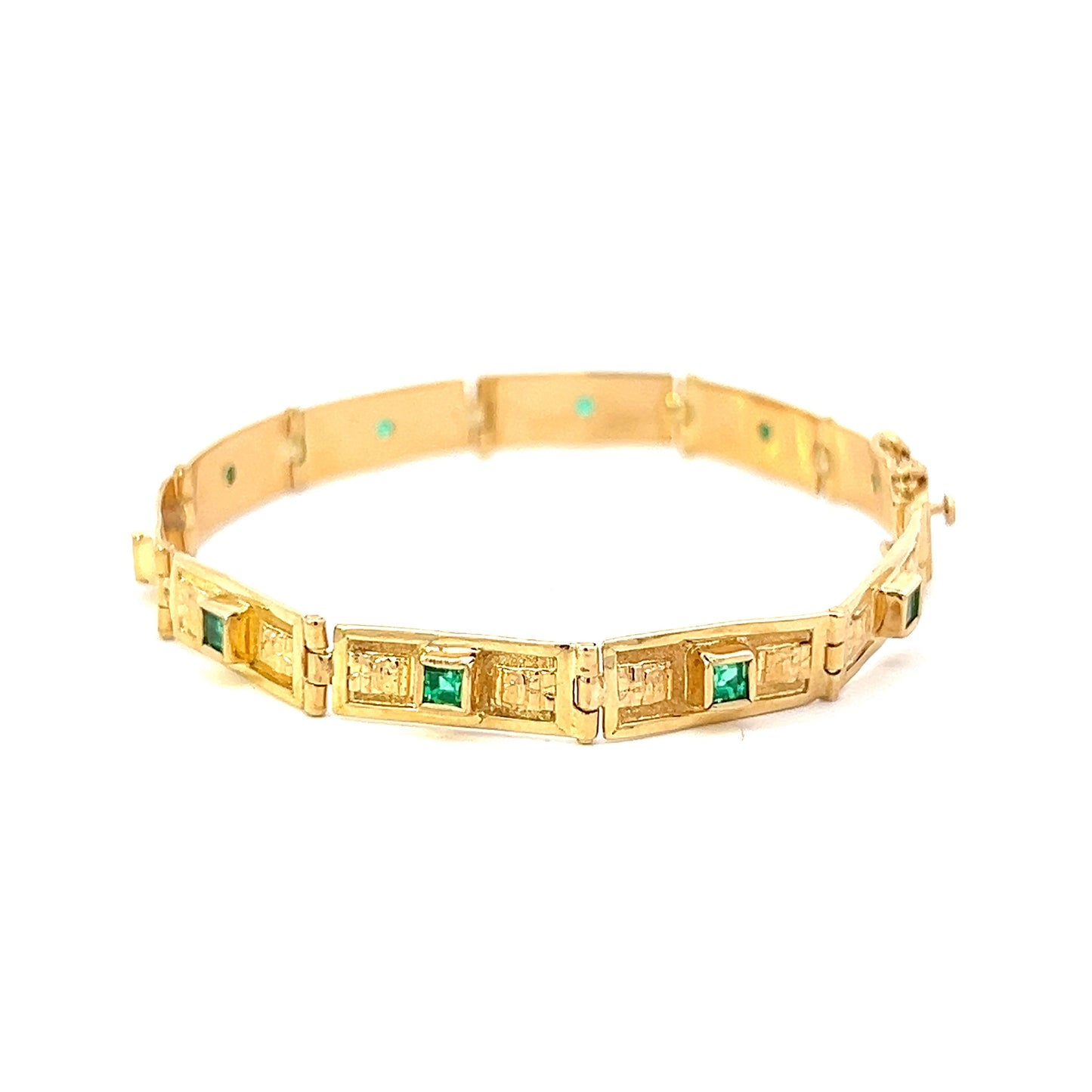 7" Emerald Bezel Set Bracelet - 18k - Yellow Gold