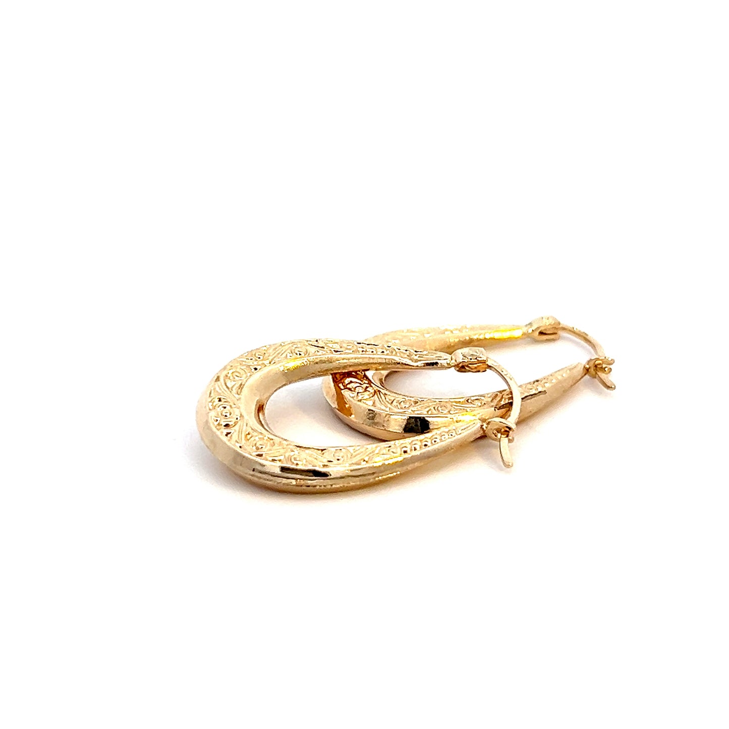 Patterned Oblong Hoop Earrings - 10k - Yellow Gold