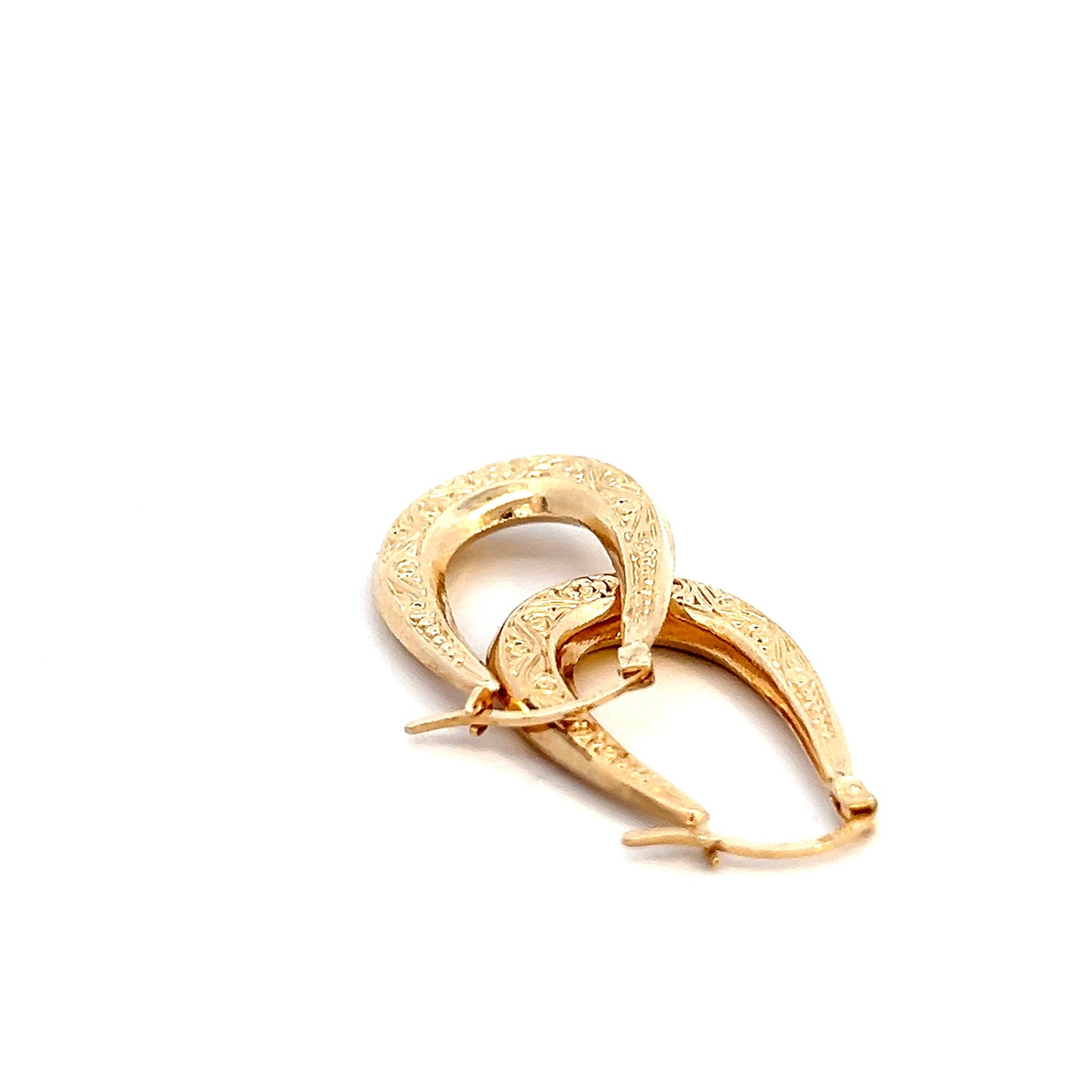 Patterned Oblong Hoop Earrings - 10k - Yellow Gold