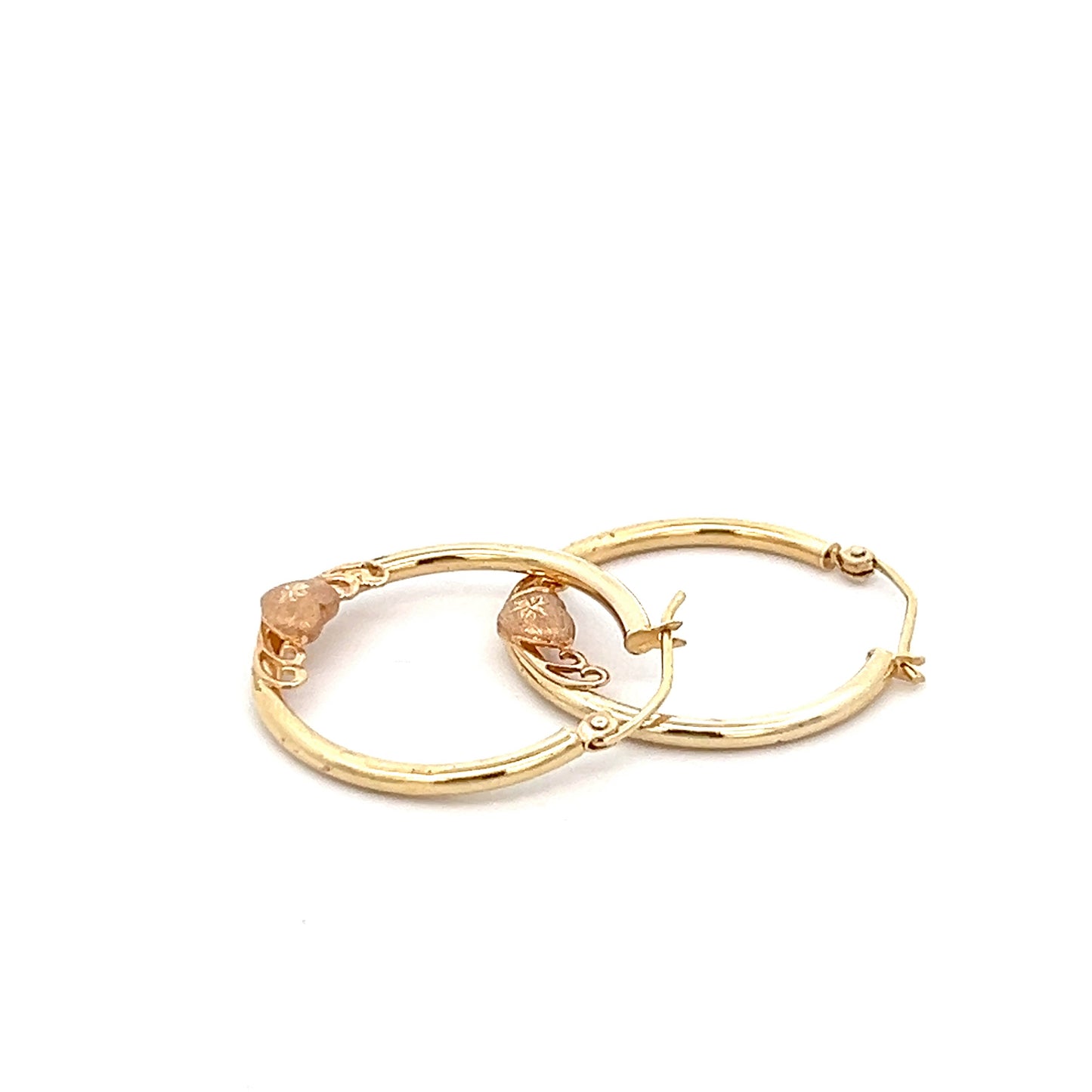 Rose Gold Heart Adorned Hoops - 10k - Two-Tone - Yellow & Rose Gold