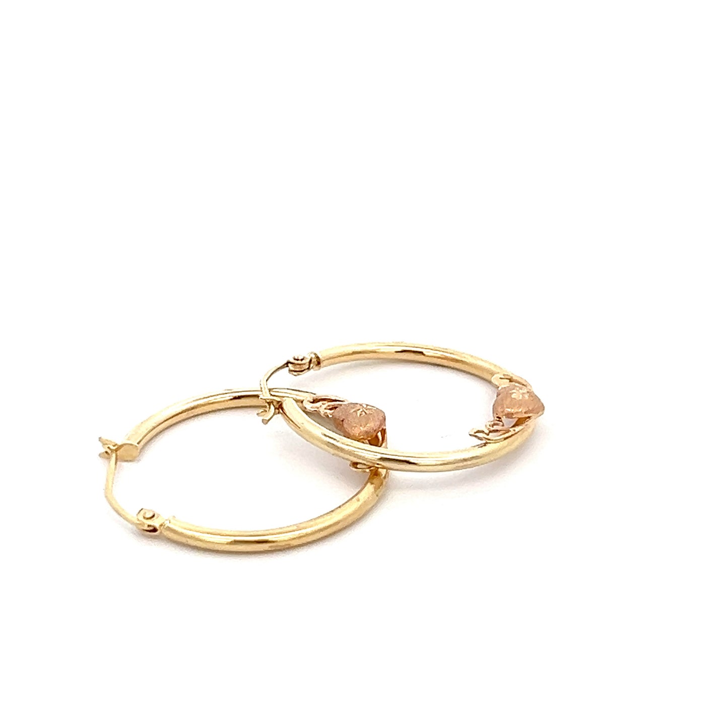 Rose Gold Heart Adorned Hoops - 10k - Two-Tone - Yellow & Rose Gold