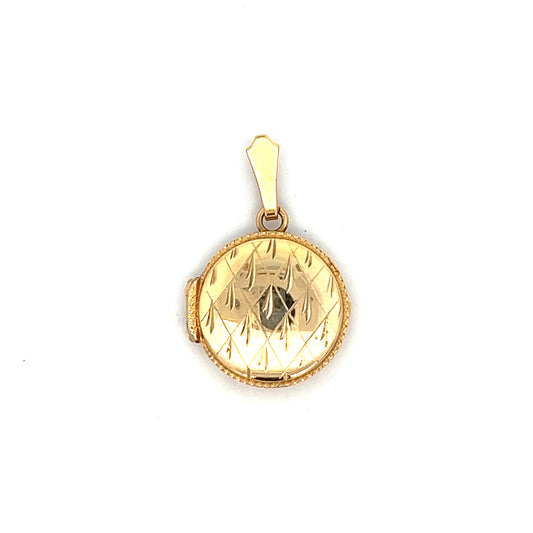 Round Etched Front Locket Pendant - 18k - Yellow Gold