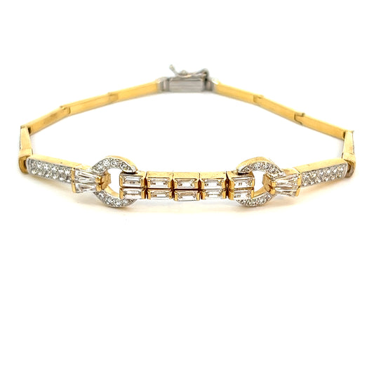 8" White Stone Fashion Bracelet - Round & Baguette Stones - 18k - Yellow Gold