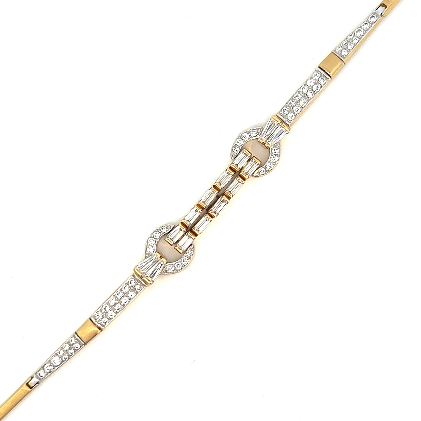 8" White Stone Fashion Bracelet - Round & Baguette Stones - 18k - Yellow Gold