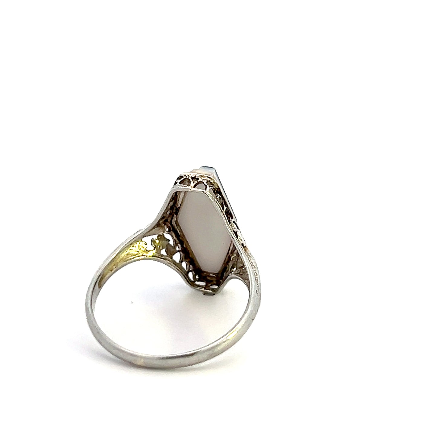 Vintage Coffin Shaped Cameo Ring - 18k White Gold - Size 6 - Dancing Lady