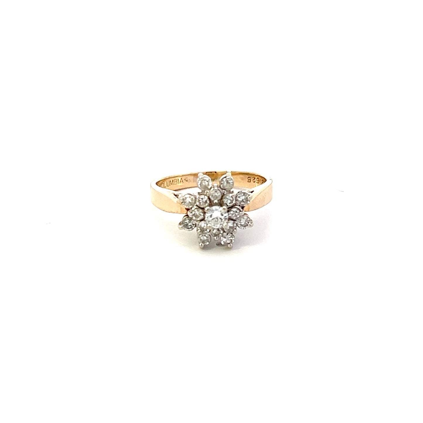 Mid Centry Flower Style Diamond Cluster Ring in Yellow Gold - 14k - .58ctw - Size 5