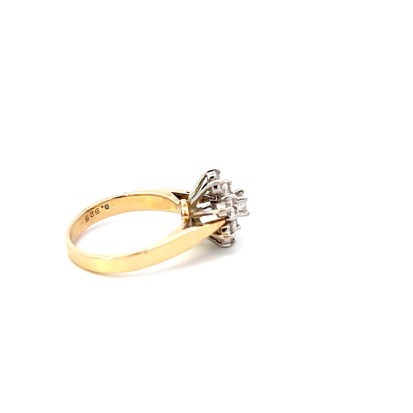 Mid Centry Flower Style Diamond Cluster Ring in Yellow Gold - 14k - .58ctw - Size 5