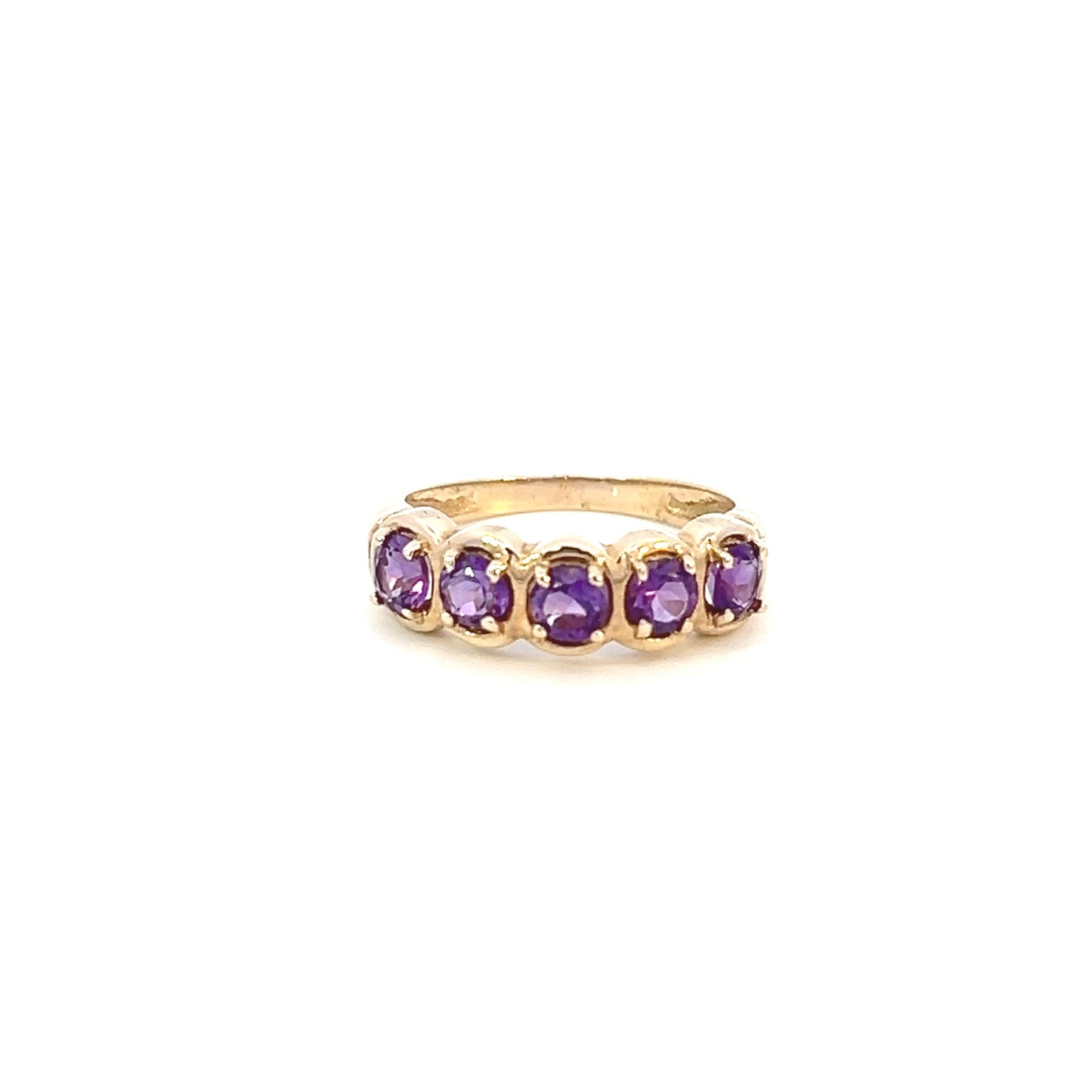 Amethyst Prong Set Ring - 5 Stones - 2.00ctw - 10k - Yellow Gold - Size 6