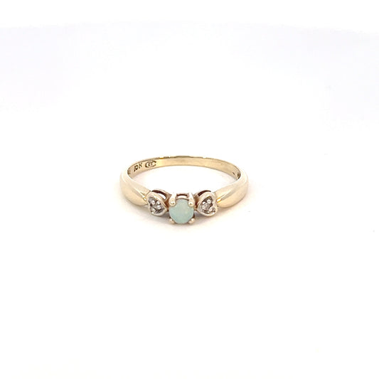 Vintage Round Opal Ring - Heart Setting - 10k - Yellow Gold - Size 6.5