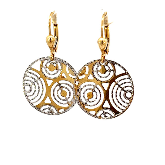 Abstract Circle Drop Earrings - 10k - Two-tone Gold
