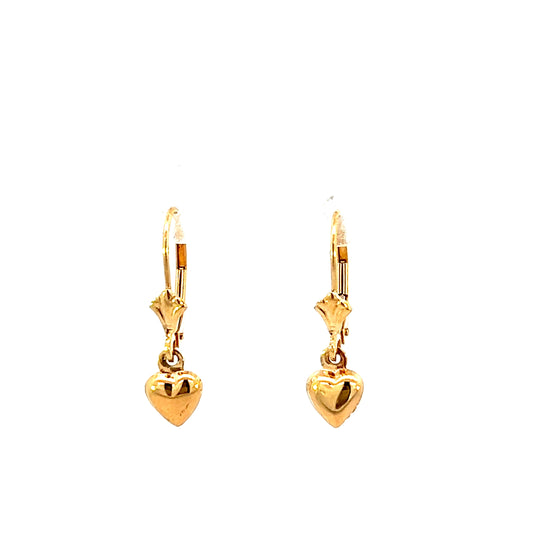 Dangle Heart Earrings - 14k - Yellow Gold