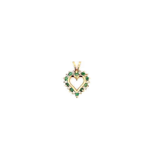 Emerald & Diamond Heart Pendant - 0.10ctw - 10k - Yellow Gold