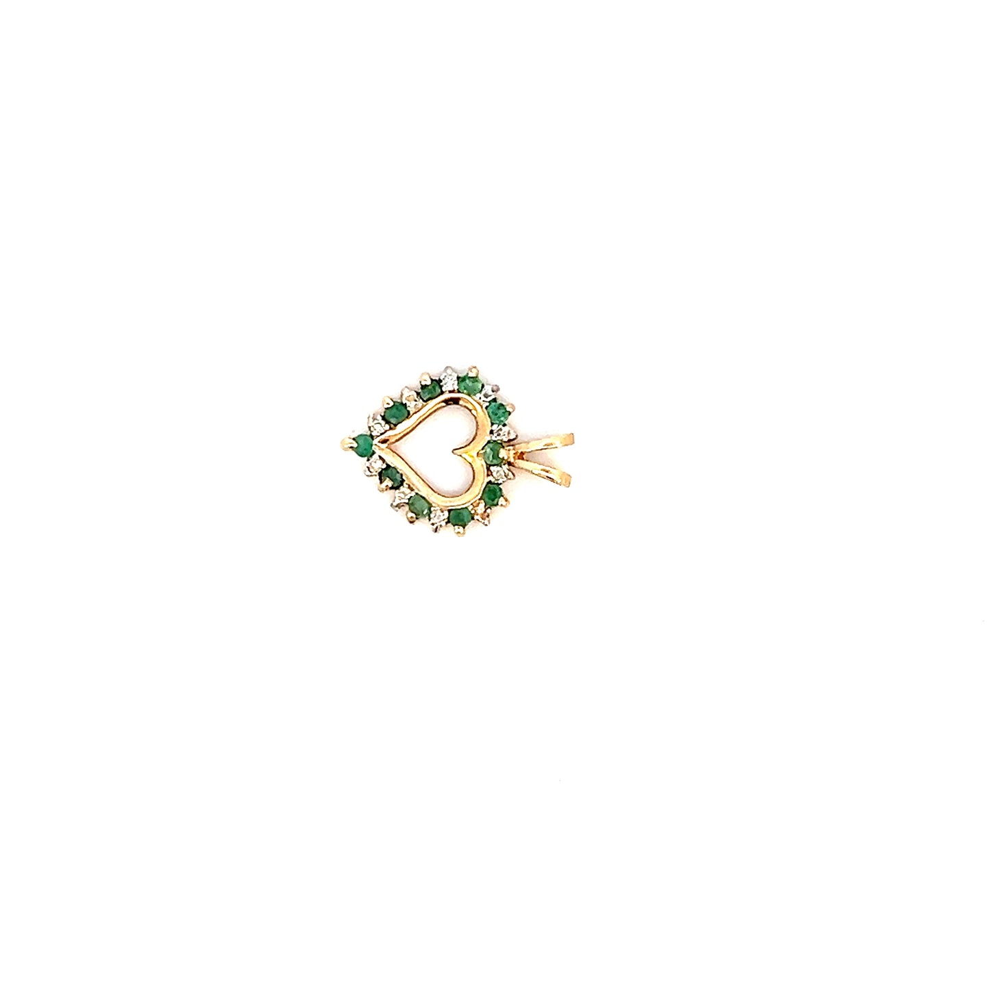 Emerald & Diamond Heart Pendant - 0.10ctw - 10k - Yellow Gold