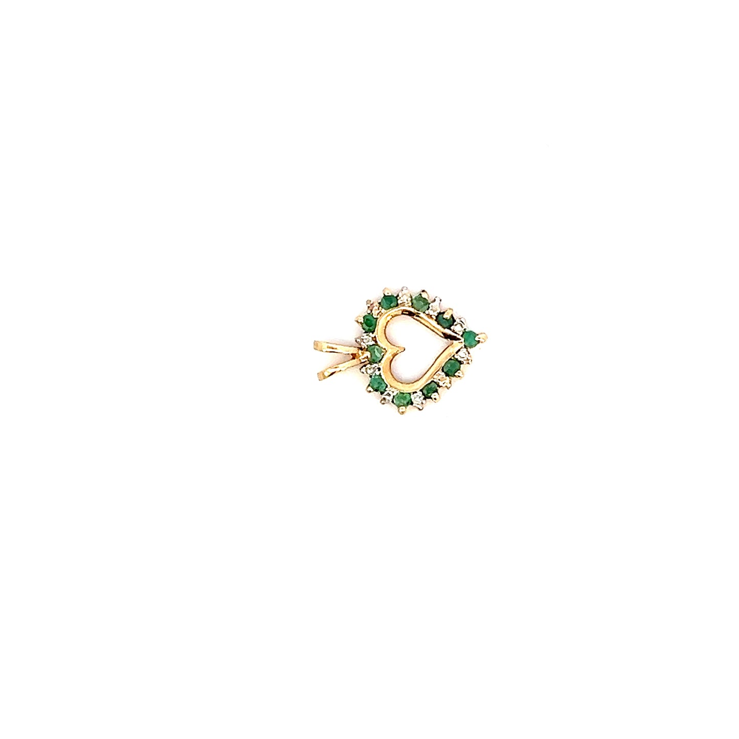 Emerald & Diamond Heart Pendant - 0.10ctw - 10k - Yellow Gold