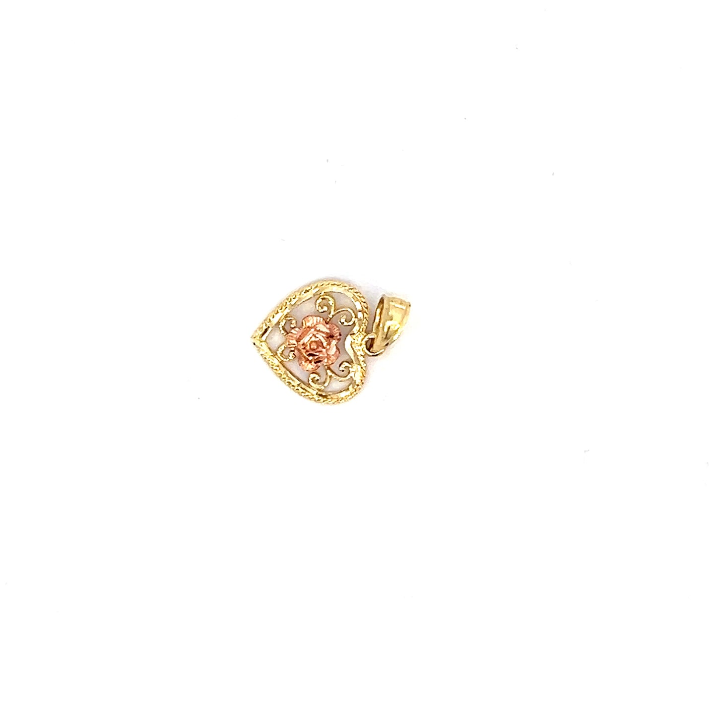 Darling Heart & Rose Pendant - Two-Tone - 14k