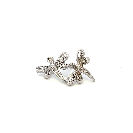 Dragonfly Stud Earrings - 10k - White Gold