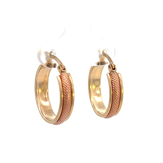 Textured 2-Tone Gold Hoops - 10k - Yellow & Rose Gold
