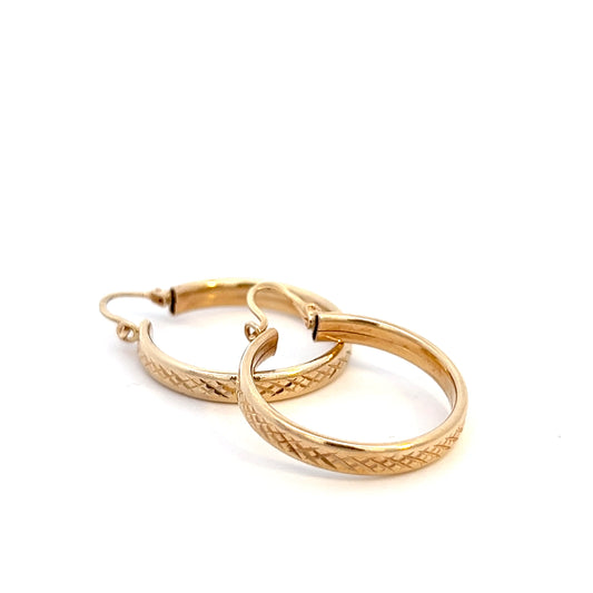 Textured Design Hoop Earrings - 10k - Yellow Gold