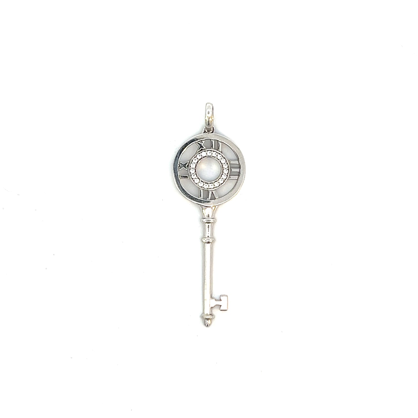 Key to Time Pendant with Diamonds - 0.020ctw - 14k - White Gold