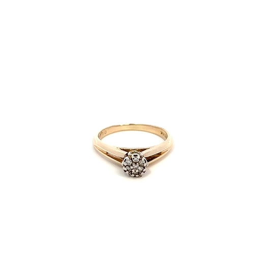 Vintage Flower Style Cluster Natural Diamond Ring - 0.07ctw - 14k - Yellow Gold - SIze 5.5
