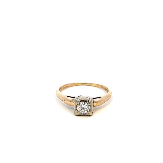 Illusion Diamond Setting Solitaire Ring - 0.30ct - 14k - Two-Tone Gold - Size 7