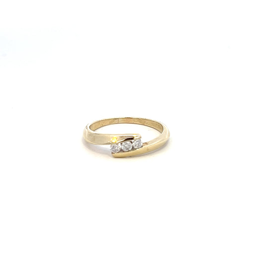 Minimalist Tri-Diamond Tension Set Ring - 10k - Yellow Gold - Size 5.5