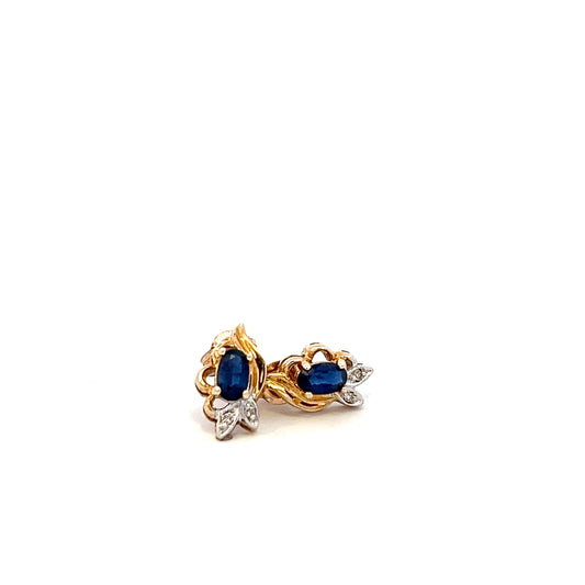 Oval Sapphire & Diamond Stud Earrings - 10k - Two-Tone Gold