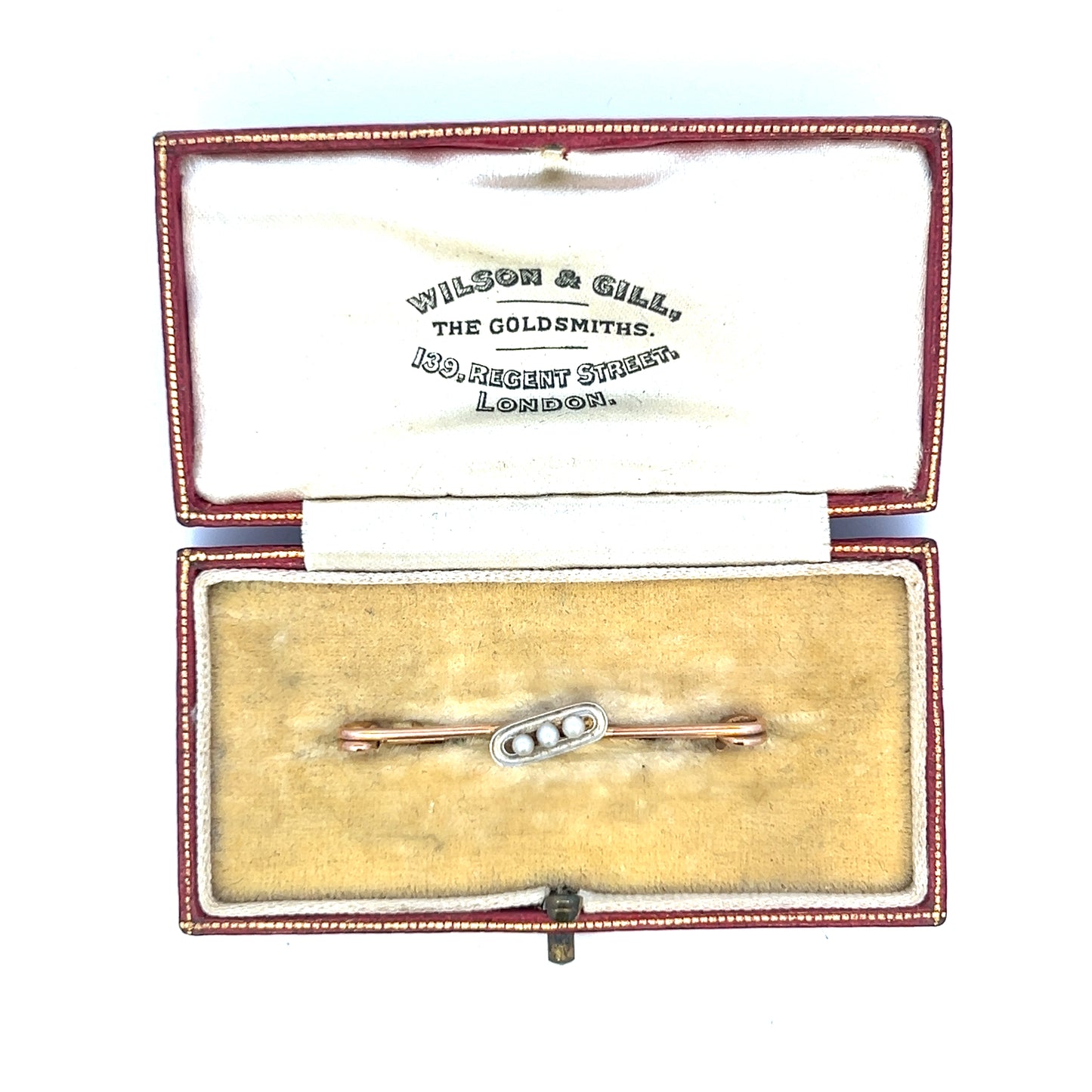 Antique Pearl Safety Pin Brooch - 9k - Yellow Gold - Original Box Included