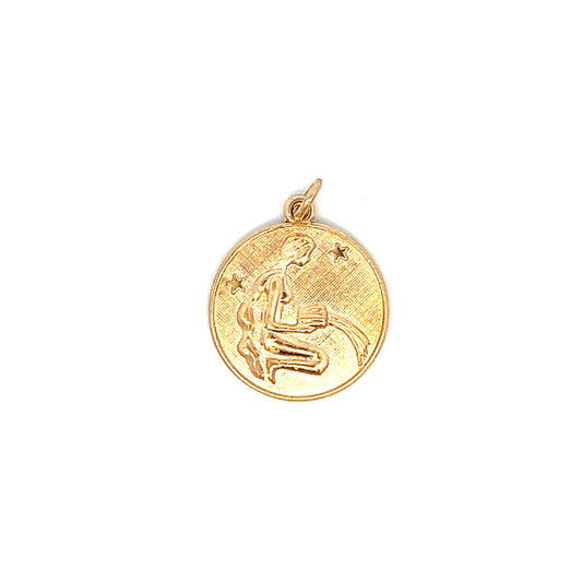 Vintage Aquarious Round Pendant - Zodiac - 10k - Yellow Gold - 3.4g