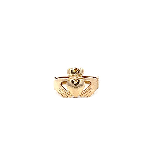 Antique Claddagh Ring - Baby/Midi Ring - 9k - Yellow Gold - Size 2.5